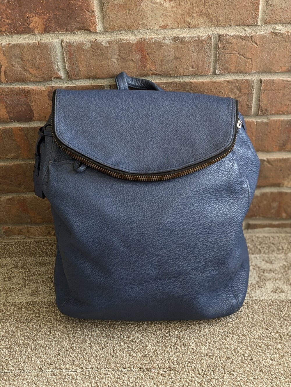 Tumi Noho Waverly Backpack Small Blue Pebbled Leather Flap